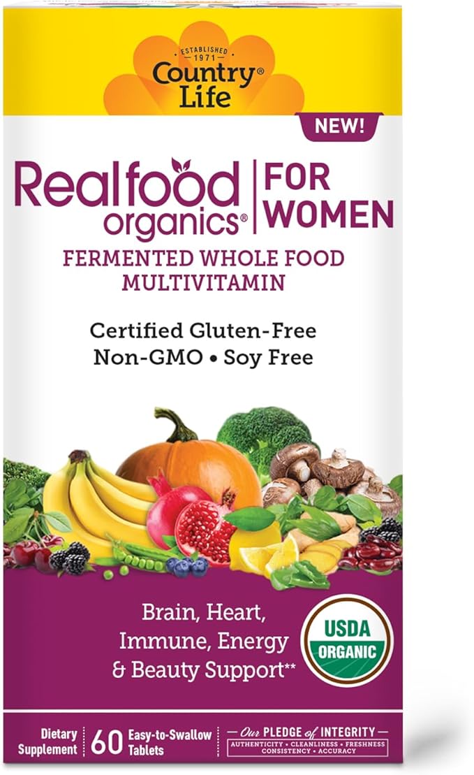 Country Life Realfood Organics for Women with Over 1,300mg Organic Fermented Whole Foods - Certified Gluten Free, Certified Vegan, Certified USDA Organic - 60 Tablets