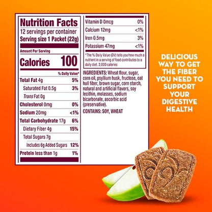 Metamucil, Fiber Thins, Daily Psyllium Husk Fiber Supplement, Supports Digestive Health and Satisfies Hunger, Apple Crisp Flavor, 48 Total Servings (4 Packs of 12)