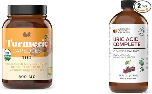 Complete Natural Products Turmeric 100 Capsules & Uric Acid Complete 16oz Bundle