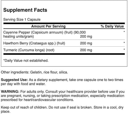 Swanson Full Spectrum Turmeric Hawthorn & Cayenne 60 Capsules
