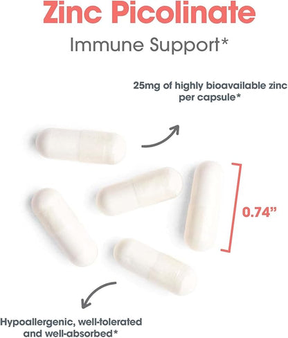 Allergy Research Group Zinc Picolinate Supplement - Supports Normal Health Immune Response, Highly Bioavailable, Well-Absorbed, Hypoallergenic, Vegetarian Capsules - 60 Count