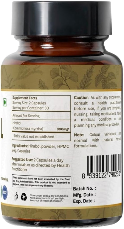HIRABOL 60 Capsules | Commiphora myrrha (Hirabol) | 900mg per Serving | Natural 60 Capsules - Pack of 2