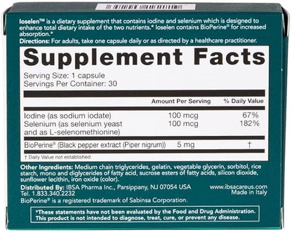 Ioselen - Thyroid Support Supplement – 100 mcg Selenium, 100 mcg Iodine, 5mg BioPerine - 30 Soft-Gel Caps for Increased Bioavailability and Absorption - Gluten-Free, Lactose-Free, Sugar-Free, Non-GMO