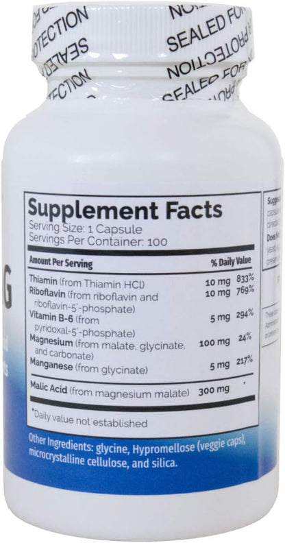 MYO-MAG – Magnesium Energy Enhancer (100 caps) – Synergistic Magnesium and Malic Acid Formula with Coenzyme B Vitamins (B1, B2, B6) – Supports Energy Production, Metabolism, Muscles, Enzyme Systems