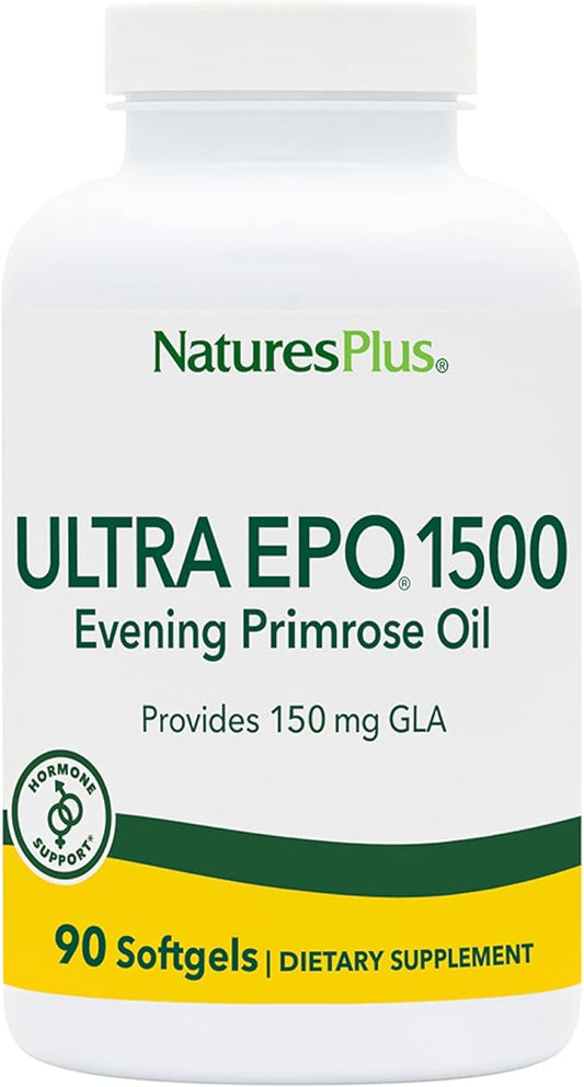 Natures Plus Ultra EPO 1500 - Evening Primrose Oil - Premenstrual and Menopausal Antioxidant Support - Promotes Clear Skin - Gluten Free - 90 Softgels, 90 Servings