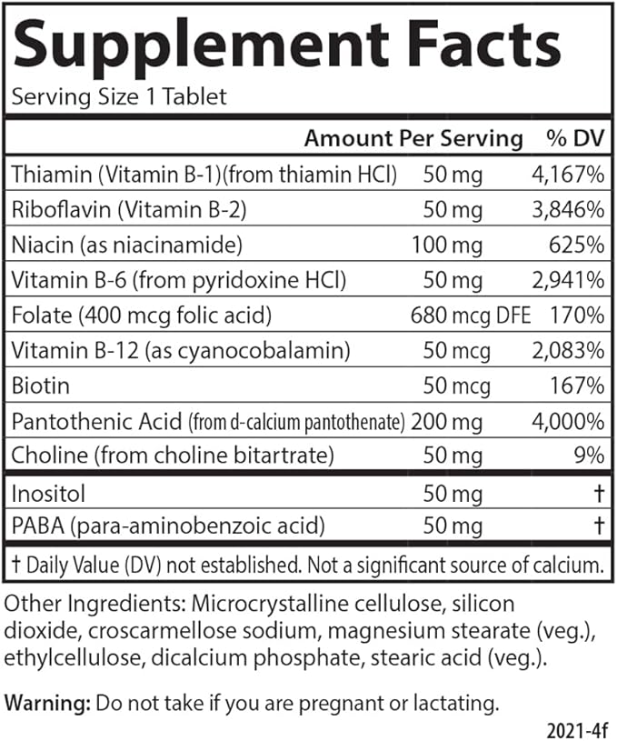 Carlson - B Compleet 50, Balanced Vitamin B Complex, Energy Production, Cellular Support & Optimal Wellness, 100 Tablets