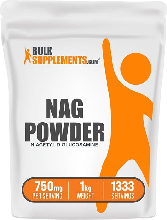 BulkSupplements.com N-Acetyl Glucosamine Powder - NAG Powder, Glucosamine 750mg, Glucosamine Supplement - Gluten Free, 750mg of per Serving, 1kg (2.2 lbs) (Pack of 1)