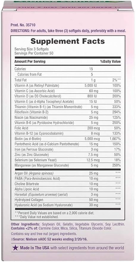 Nature's Bounty Optimal Solutions Hair Skin & Nails Extra Strength Softgels, 150 Count