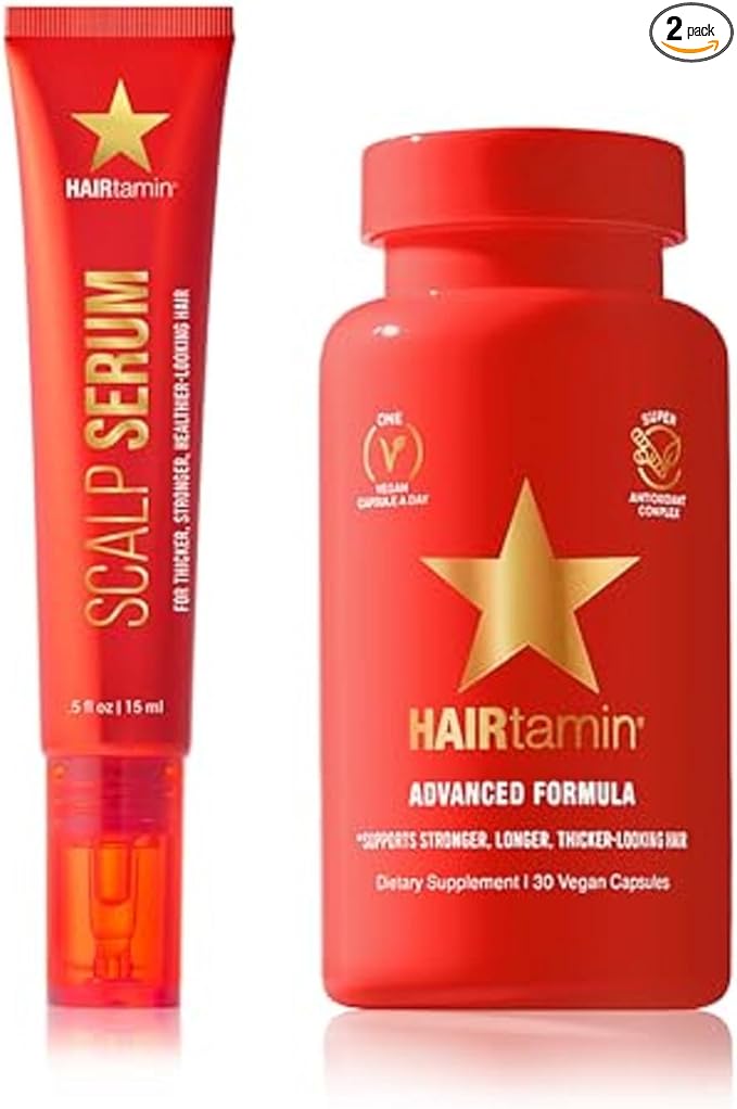HAIRtamin Advanced Hair & Scalp Serum Pack | All-Natural Vegan Biotin Capsules & Serum Sample for Hair, Skin & Nail Growth