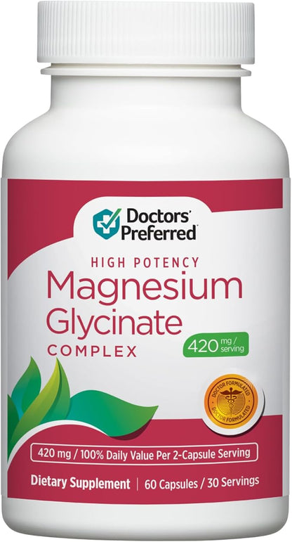 DOCTORS' PREFERRED High Potency Magnesium Glycinate Complex- Doctor-Developed Formula for Heart Health, Mood Support and More | 420 mg per Serving | 30-Day Supply