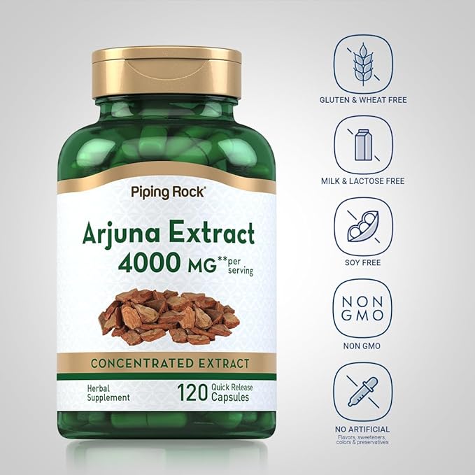 Piping Rock Arjuna Extract | 4000 mg | 120 Capsules | from Arjuna Bark Herb | Concentrated Herbal Supplement | Non-GMO, Gluten Free