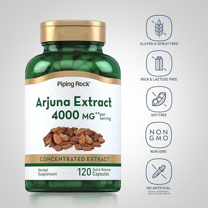 Piping Rock Arjuna Extract | 4000 mg | 120 Capsules | from Arjuna Bark Herb | Concentrated Herbal Supplement | Non-GMO, Gluten Free