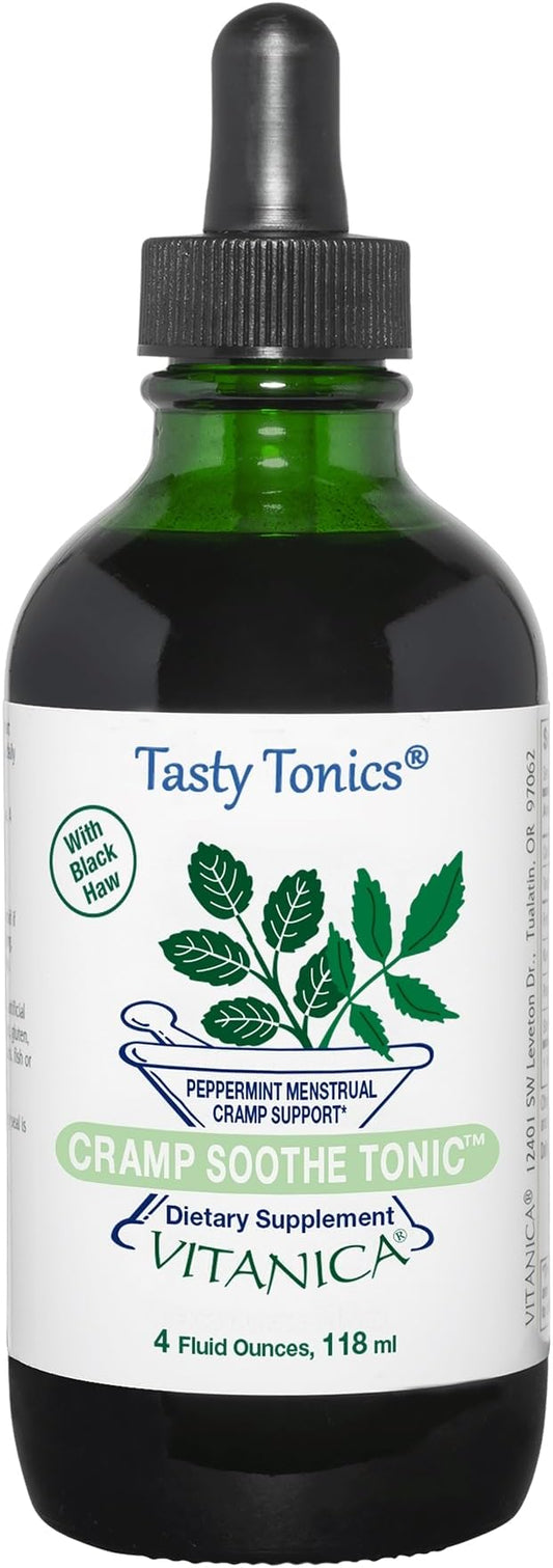 Vitanica Cramp Soothe Tonic, Dr Formulated Menstrual Cramp Support, with Black Haw Bark, Valerian Root, Ginger Root, and Garrya Herb, Alcohol Free, Vegan, 4 Ounce- Pro Logo