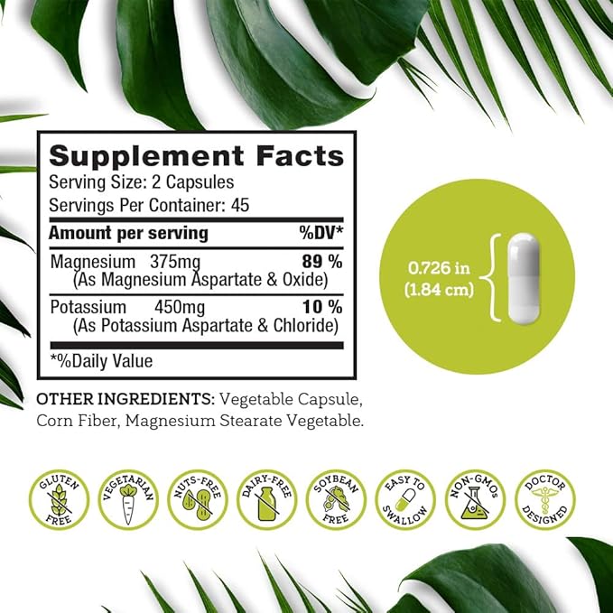DSO Potassium Magnesium Supplement - 90 Count - Doctor Designed High Absorption Magnesium Potassium Supplement – Vegan Potassium Magnesium Aspartate for Sleep & Leg Cramp Relief