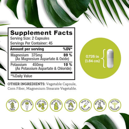 DSO Potassium Magnesium Supplement - 90 Count - Doctor Designed High Absorption Magnesium Potassium Supplement – Vegan Potassium Magnesium Aspartate for Sleep & Leg Cramp Relief