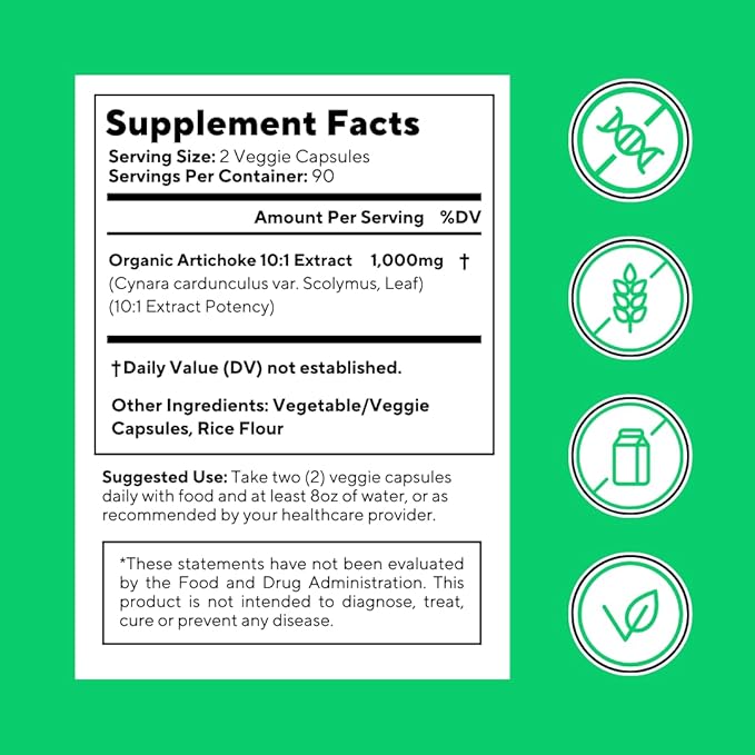 Organic Artichoke Leaf Extract for Healthy Digestion, Liver Health & Functions, Antioxidant Support - 10:1 Ratio & 180 Veggie Capsules - Non-GMO, Gluten-Free, Vegan-Friendly