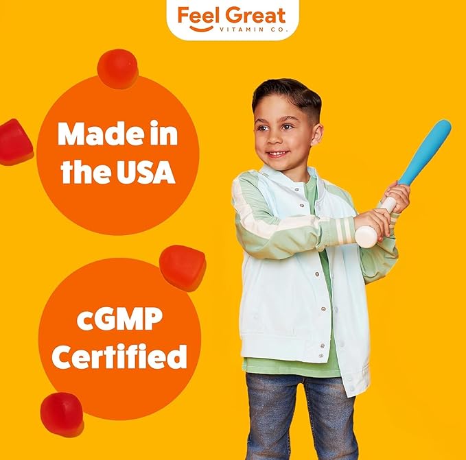 Feel Great Kids Vitamin D3 1000 IU Gummies (2-Pack) | Kids Vitamin D Gummies for Healthy Bones, Mood, & Immune Support | Citrus Flavored Vegetarian D3 Gummies