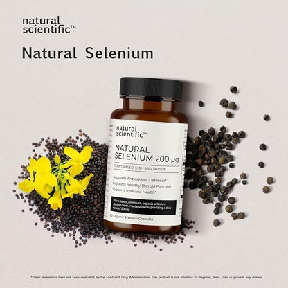 Selenium 200mcg Capsules - Organic Selenium Supplement for Antioxidant Support & Immune Health - Vegan, Gluten-Free, Non-GMO - 60 Capsules, 2-Month Supply - Premium Supplement by Natural Scientific