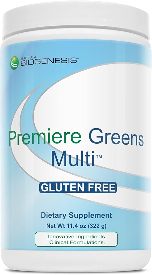 Nutra BioGenesis Premiere Greens Multi - Superfood Protein, Fiber, Antioxidant, and Essential Nutrient Powder Supplement - 322 g
