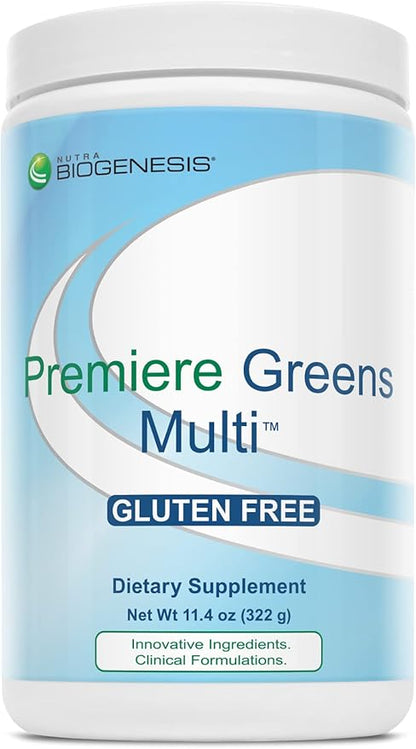 Nutra BioGenesis Premiere Greens Multi - Superfood Protein, Fiber, Antioxidant, and Essential Nutrient Powder Supplement - 322 g