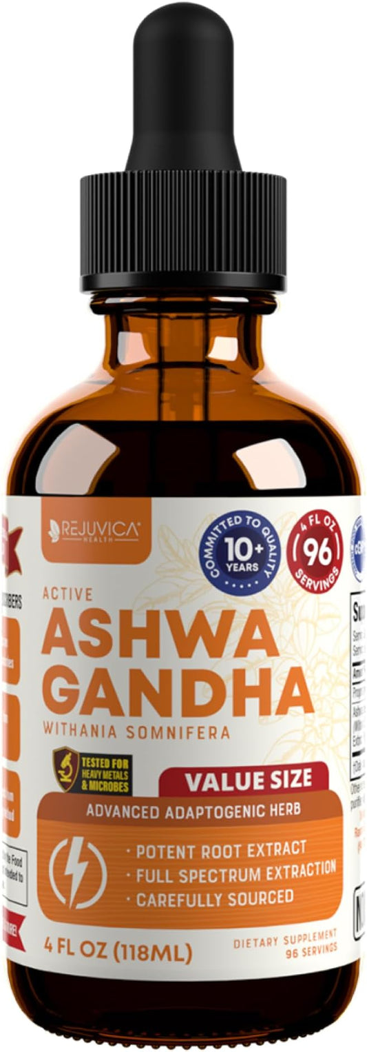 Rejuvica Health Active Ashwagandha - Advanced Liquid Supplement - Withania Somnifera Extract - Ashwagandha Roots Only - Naturally Occurring Withanolides