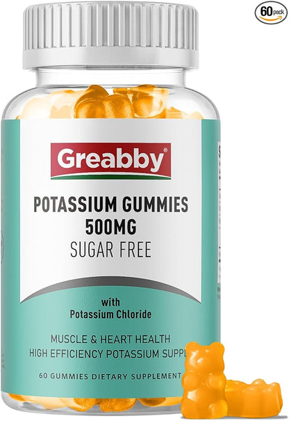 Potassium Gummies, Potassium Chloride for Adults, 60 Servings, Sugar-Free Potassium Supplement, Muscle Relief & Heart Health for Women Men, Electrolyte Balance, Efficient Potassium Supply