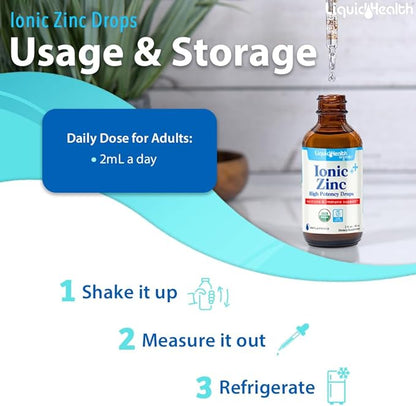 LIQUIDHEALTH USDA Organic Ionic Zinc High Potency Drops - Trace Mineral Liquid Vitamin Supplement for Adults, Kids - Immune & Digestive Support, Skin & Wound Health - USA Made, Vegan, Non-GMO (2 Pack)