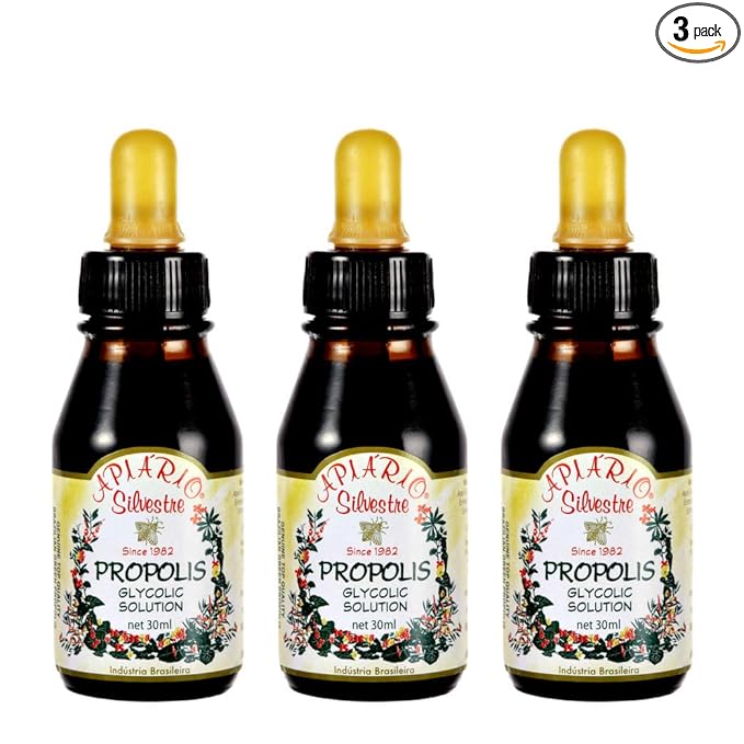 Official Distributor - 3 Bottles of Apiario Silvestre Brazilian Green Bee Propolis Liquid Glycolic Extract-Non Alcoholic, Wax Free, Sugar Free