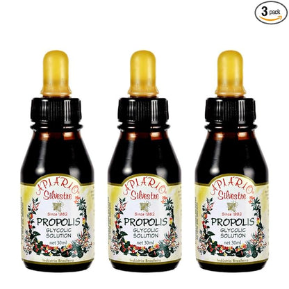 Official Distributor - 3 Bottles of Apiario Silvestre Brazilian Green Bee Propolis Liquid Glycolic Extract-Non Alcoholic, Wax Free, Sugar Free
