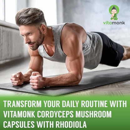 VitaMonk Cordyceps Mushroom Capsules with Rhodiola, 2 Grams of Cordyceps Mushroom Enhanced with Rhodiola - Boost Energy, Fight Stress, Enhance Performance, Non-GMO - 2000mg - 90 Caps