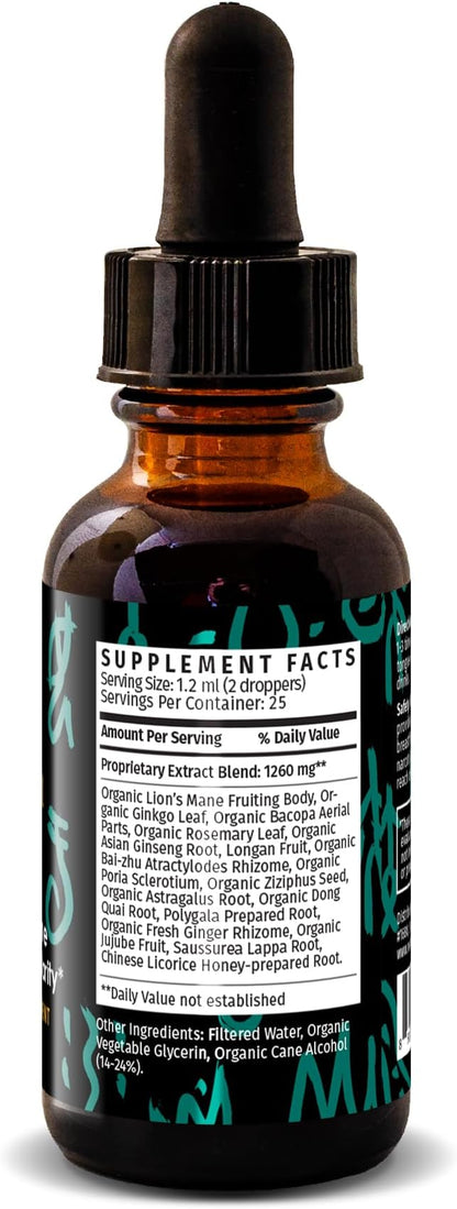 Redmint Lion's Mane Mushroom Herbal Tincture - Brain Boost & Clarity | Organic Immune Support Mushroom Supplement Rooted in Ancient TCM Wisdom for Focus, Memory Health & Wellness | 1 fl oz