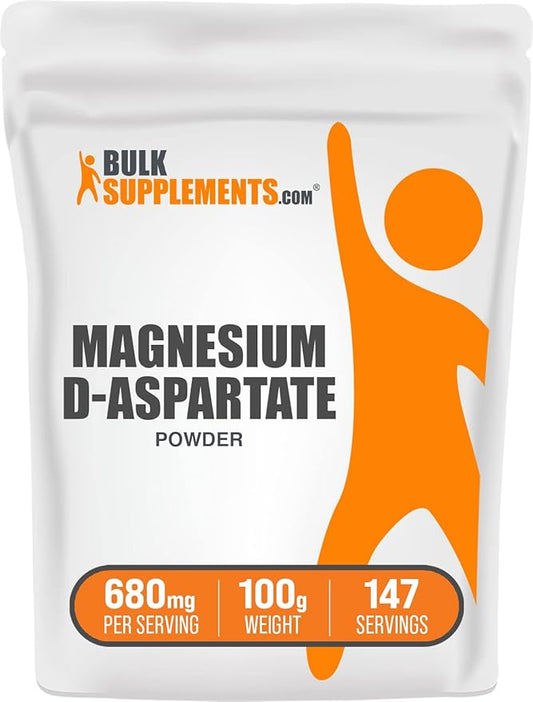 BulkSupplements.com Magnesium D-Aspartate Powder - Magnesium Supplement, High Absorption Magnesium - Gluten Free, 680mg (49mg of Magnesium) per Serving, 100g (3.5 oz) (Pack of 1)