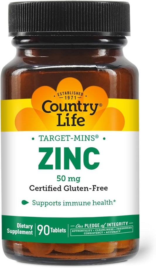 Country Life Target-Mins Zinc 50 mg 90 Tablets - Zinc Supplements for Immune Health - Zinc 50mg - Zinc Support