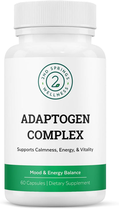 Adaptogen Complex Calmness, Energy and Vitality Booster - Ashwagandha, Schisandra, Astragalus, Ginseng, Rhodiola, and More - Promotes Balance, Focus, and Overall Well-Being - 60 Ct