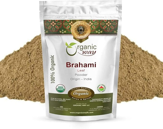 Organic Way Brahmi Leaf Powder (Bacopa Monnieri) - Organic & Kosher Certified | Raw, Vegan, Non GMO & Gluten Free | USDA Certified | Origin - India (8 Oz)