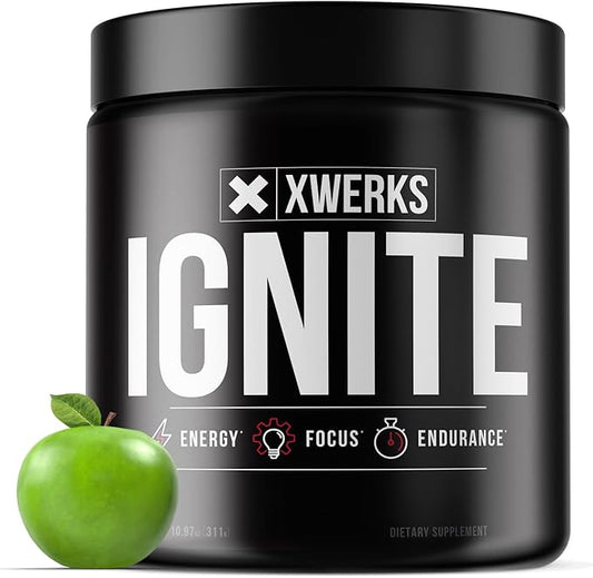 Xwerks Ignite Green Apple Pre Workout Powder, Natural Keto Pre-Workout for Women and Men with Explosive Energy, Gluten Free Preworkout Blend for Endurance Stamina, 150 mg Caffeine 30 Servings