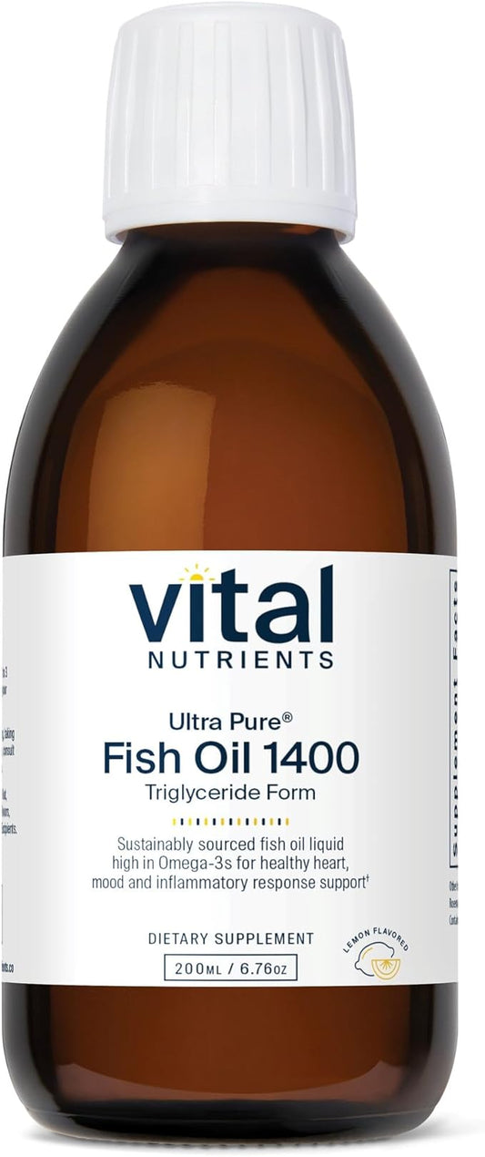 Vital Nutrients - Ultra Pure Fish Oil 1400 (Pharmaceutical Grade) - Deep Sea Liquid Fish Oil, Cardiovascular Support, Natural Lemon Flavor - 200 ml per Bottle
