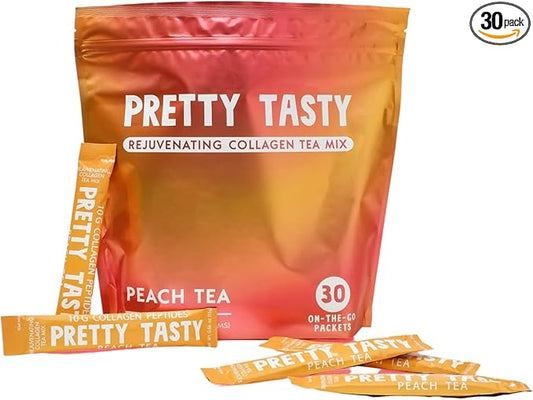 Peach Perfection Collagen Tea - Stick Pack Pouch - Succulent Peach Blend - Radiant Beauty & Wellness - 10g Collagen Peptides - 30 Count