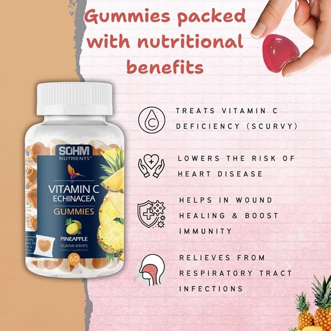 SOHM Individually Wrapped Vitamin C 60000mcg + Echinacea 10000mcg 60 Count, Supports Healthy Immune Health, Vitamin C Gummies,Echinacea Gummies Adults,Vitamin C for Men & Women Vegetarian