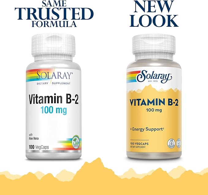 SOLARAY Vitamin B-2 Riboflavin 100 mg with Aloe Vera | Healthy Energy Metabolism, Skin, Hair & Nails | 100 CT