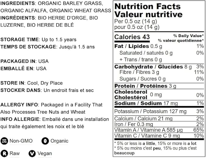 Food to Live Organic SuperGrass Powder Blend, 6 Ounces – Mixed Alfalfa, Barley Grass, and Wheatgrass Powders. Non-GMO, Pure Superfood, Vegan, Kosher, Mixes Well. Perfect for Smoothies and Shakes