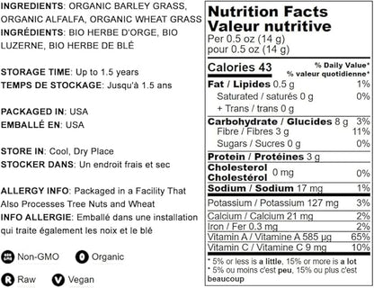 Food to Live Organic SuperGrass Powder Blend, 6 Ounces – Mixed Alfalfa, Barley Grass, and Wheatgrass Powders. Non-GMO, Pure Superfood, Vegan, Kosher, Mixes Well. Perfect for Smoothies and Shakes