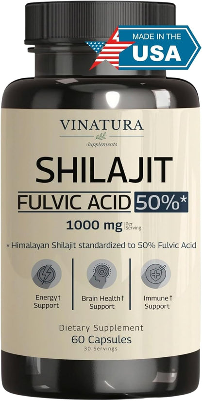 Shilajit for Men and Women - 1000mg Pure Himalayan Shilajit Capsules, standardized to 50% Fulvic Acid - 60 Capsules