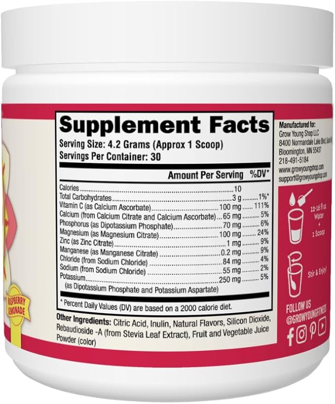 Grow Young Fitness Slim Fiber Supplement and Raspberry Lemonade Hydration Powder - Digestive Support and Hydration for Elderly