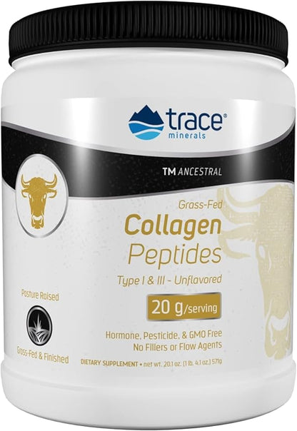 Trace Minerals Collagen Peptides - Healthy Bone & Joint Support - Collagen Supplement Aids Strong Hair, Nails & Skin - Powder Supplement Supports Gut Health - Unflavored, 571g (28 Servings)