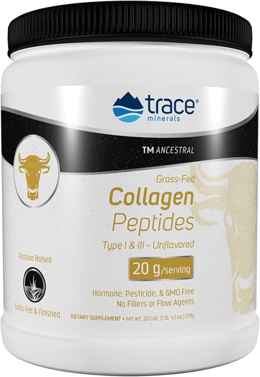 Trace Minerals Collagen Peptides - Healthy Bone & Joint Support - Collagen Supplement Aids Strong Hair, Nails & Skin - Powder Supplement Supports Gut Health - Unflavored, 571g (28 Servings)