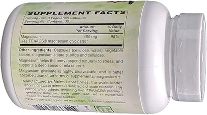 Magnesium Glycinate 400mg, 90 Vegetarian Capsules