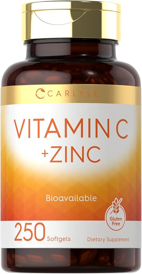 Carlyle Vitamin C with Zinc | 250 Softgels | Bioavailable | Ascorbic Acid | Zinc Oxide | Non-GMO and Gluten Free Supplement
