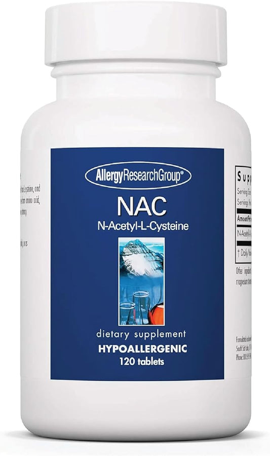 Allergy Research Group NAC Supplement - N-Acetyl-L-Cysteine, Glutathione Precursor, Supports Immune Function, Healthy Mucus Clearance, Free Form Amino Acid, Hypoallergenic - 120 Count