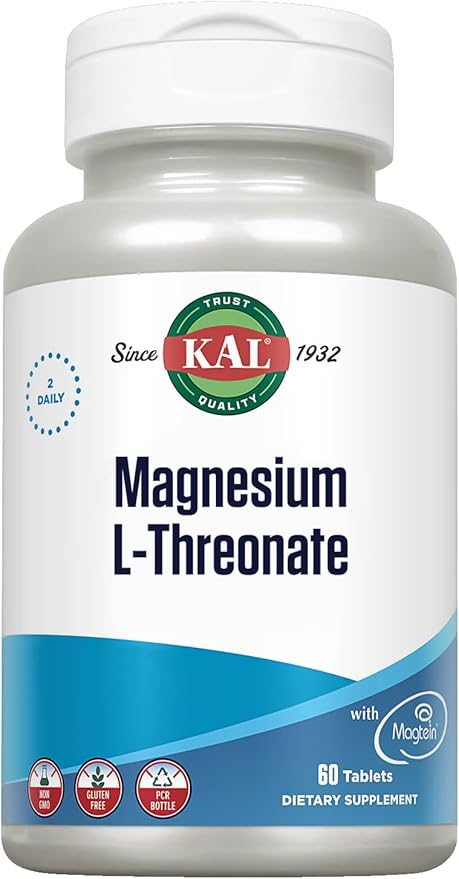 KAL Think Magnesium L-Threonate 2000 mg | Learning, Brain Health & Memory Function Support w/Magtein | Vegan, No Gluten & Non-GMO | 60 Tablets